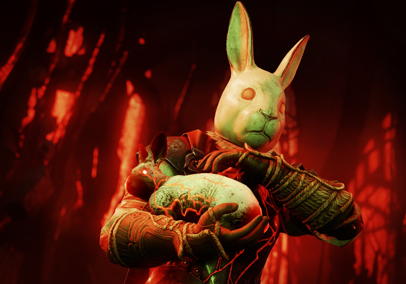 A player in a Rabbit mask holding a corrupted rabbit