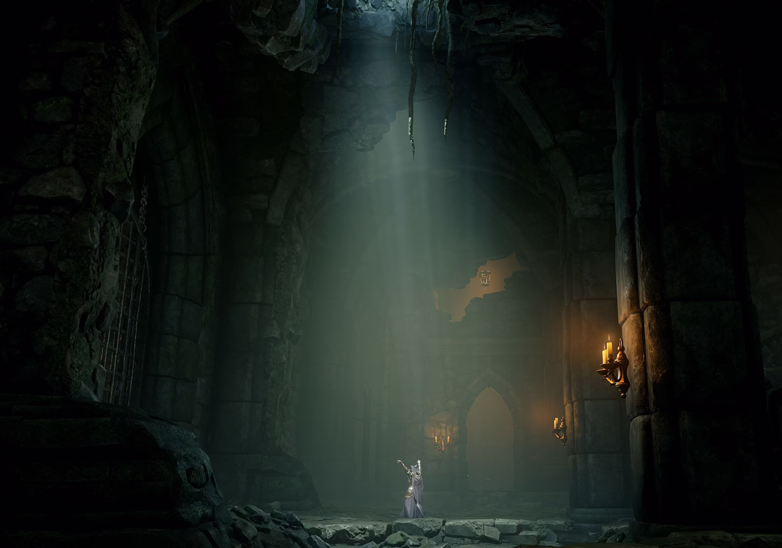 A lonely dancer revels in the light amidst the darkness