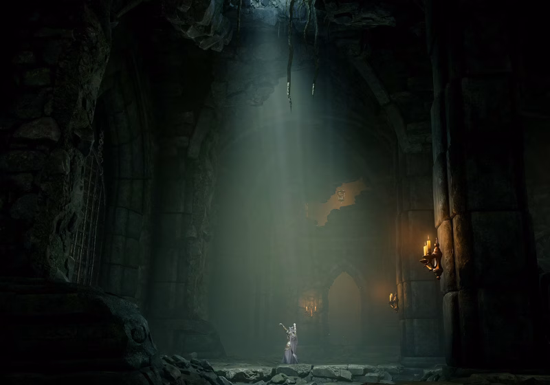 A lonely dancer revels in the light amidst the darkness