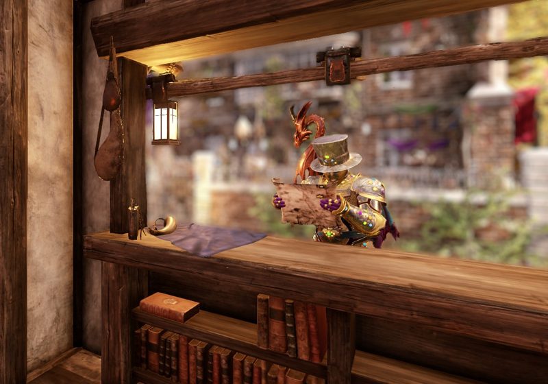 A busy merchant examines the Trading Post in Everfall Capital